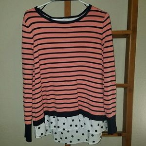 Crown & ivy striped polka dot split back tunic